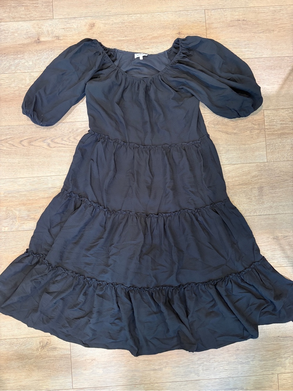 Böhme Black Tiered Puff Sleeve Midi Dress XS Boho - Picture 10 of 10